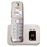 Panasonic KX-TGE220GN DECT Seniorentelefon mit Anrufbeantworter (schnurlos, hörgerätekompatibel, Großtastentelefon, strahlungsarm) champag