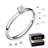 Verlobungsring Silber 925 Weißgold 585 750 PERSONALISIERT + ETUI mit individueller GRAVUR Damen-Ring Heiratsantrag Diamant-Ring Zirkonia Aquamarin Rubin Saphir Brillant Blautop