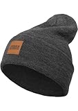 Urban Classics TB626 Unisex Strickmütze Leatherpatch Long Beanie Charcoal, One size (Herstellergröße: one size)