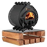 Warmluftofen Kanuk® Original 7 kW - Werkstattofen - Schwedenofen - Zulassung für Deutschland, Österreich und Schweiz - BimSchV (Seitenverkleidung Spot Schwarz, Untergestell Raft Single I)