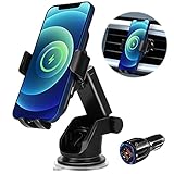 Handyhalterung mit Ladefunktion, Jahy2Tech 15W Fast Wireless Charger Auto, 3 in 1 Lüftung&Saugnapf Handyhalter Fürs Auto Induktion Motor Betrieb Auto Ladegerät für Wireless Charging fähige Handy