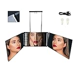 Auptiz Trifold Spiegel 360 Grad, Beleuchteter Schminkspiegel Mit LED, Einstellbare Helligkeit, Stromversorgung über USB, Höhenverstellbar, für Make-up, Frisieren, Schneiden, Rasierspieg