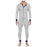 Gestreift Pyjama Hausanzug Langarm Sleepwear Für Männer Winter Einteiler Overall Loungewear Onesie Jumpsuit Strampler Nachtwäsche Schlafoverall Schlafanzug Mit Knöp