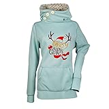 Lomelomme Weihnachtspullover Damen Baumwolle Weihnacht Sweatshirt Stehkragen Pullover Mit Weihnachtsdruck Winter Warm Lustige Pullover Kapuzenp