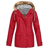 PWKNRD Damen Winterjacke Funktionsjacke Mode Einfarbig Regenjacke Winddicht Regenmantel mit Kapuze Regenparka Lang Outdoorjacke Weich Bequemes Steppjacke Elegant Softshelljacke für Herbst W