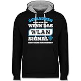 Sprüche Statement mit Spruch - Aufräumen muss man erst wenn das WLAN Signal nicht mehr durchkommt - L - Schwarz/Grau meliert - hoodie kinder sprüche - JH003 - Hoodie zweifarbig und Kapuzenp
