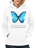 clothinx Damen Kapuzenpullover Strange Butterfly Weiß Gr. M