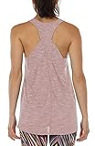 icyzone Damen Yoga Fitness Tank Top Lang - Training Jogging Ärmelloses Shirt Sport Oberteil Tops (L, Cameo Brown)