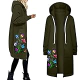 KIMODO Winterjacke Kapuzenmantel Wintermantel Damen Lange Warm Parka Jacke mit Fellkapuze Lässiger Steppjacke Blumendruck Casual mit Reißverschluss (B-Grün, XL)