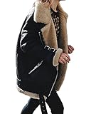 Minetom Damen Mäntel Warm Streetwear Winterjacke Wildleder Wolle Motorradjacke Fleece Outwear Jacke Parka Mit Taschen A Schwarz 36
