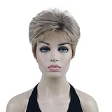 Lydell Damenperücke, kurz, weich, gewellt, natürlich, synthetisch, geschichtete Bewegung, klassischer Stil (R10–24 blonde dunkle Wurzel), 15,2