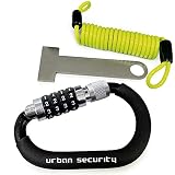 urban UR140 Motorradhelm Vorhängeschloss Helmschloss, Karabinerhaken Kit mit Sicherheitscode Diebstahlsicherung + Flexibles Stahlkabel + Helmadapter, Schw
