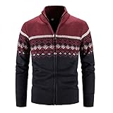 NHNKB Strickjacke Herren Fleecejacke Mit Reißverschluss und Stehkragen, Gestrickt Cardigan Herren Strick-Jacke Übergangsjacke Stricken Sweatjack
