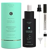 CÉON® PREMIUM RIZINUSÖL BIO | 100% Rein, natürlich & kaltgepresst | 100ml | Wimpern, Augenbrauen, Körper, Haare, Bartöl, Nägel | Vegan | Castor Oil | Pipette + Pumpe + Mascara Kit Bottled in Germany