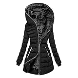 Wintermantel Schwarz Damen Einfarbig Hoher Kragen Wintermantel Mit Kapuze Fleecejacke Langer Mantel Wasserdicht Atmungsaktiv Regenjacken Sweatjacke Kapuzenmantel Winter FüR Frauen T