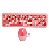 Kabellose Tastaturmaus, Hochgeschwindigkeitsübertragung Tastatur-Maus-Set 110 Tasten Plug and Play für Computer(666 rosa gemischter kabelloser Anzug)