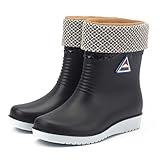 MJGkhiy Damen Wasserdichte Regenstiefel Stiefeletten Damen Gefüttert mit Niedrigem Absatz Damenstiefel Stiefeletten Schwarz Elegante Winterschuhe Wasserdicht Gefüttert Geschenk