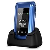 Simlockfreie Seniorenhandy Klapphandy ohne Vertrag,GSM Großtasten Mobiltelefon SOS Notruffunktion,Taschenlampe,FM Radio,2.4 Zoll Dual Display Einfach Handy für Senioren (Blau)(mit Ladestation)