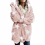 Mantel Damen Winter Lang Frauen Langärmlige Fünfzackige Plüsch Cardigan Kapuzenjacke mit Sterntaschen Wintermantel Damen Warm Elegant Winterparka Lang Gefüttert Wasserdicht Jacke Winterjacke M