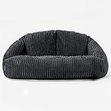 Lounge Pug - Sitzsack Sofa für Kinder mit Hocker - Cord Schwarz - Bubble - Kinder S