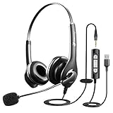 USB Headset mit Mikrofon, PC Kopfhörer mit Mikrofon Noise Cancelling, 3,5mm Büro Headset für klare Anrufe, Skype, Webinar, Homeoffice, Büro, Klassenzimmer, Call C