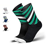 INCYLENCE Curls Sportsocken lang, leichte Running Socks mit Anti-Blasenschutz, atmungsaktive Laufsocken, Compression Socks, schwarz grün weiß, 39-42