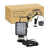 SKYWORLD 48W tragbares LED-Arbeitslicht Offroad-Scheinwerferlicht mit Magnetfußhalterung Wasserdicht Quadrat Spot für 4WD-LKW-Boote, die Camping 12V 24V