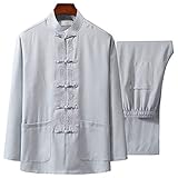 G-like Herren Kungfu Tang Anzug - Traditionelle Chinesische Kampfkunst Taichi Shaolin Wushu Qigong Langärmelig Gestickt Training Freizeit Kleidung Uniform Jacke Hose (Grau, XL)
