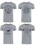 MUSTANG Herren T-Shirt 4er Pack Frontprint O-Neck Rundhalsausschnitt Kurzarm Regular Tee Shirt 100% Baumwolle Schwarz Weiß Grau Blau (L, Farbmix (P18))