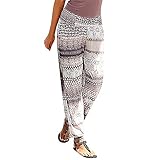 Lulupi Damen Sommerhose Lang Boho Hose Sommer Stoffhose Strandhose Bedruckte Hippie Pluderhose Aladinhose F