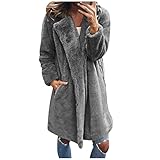 lbert Damen Winterjacke Plüschmantel Einfarbig Sherpa-Fleece Wintermantel mit Knopfleiste Lange Winterparka Frau Warme Fleecejacke Revers Steppjack