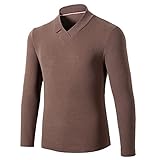 Pullover Herren Herbst Winter Einfachheit Mode Slim Fit Jugend Langarm Halbhoher Kragen Männer Sweater Doppelseitig Samt Verdickung Warm Herren Base Shirt AD-Brown XXL