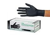 Nitrilhandschuhe 100 Stück Box (L, Schwarz) Einweghandschuhe, Einmalhandschuhe, Untersuchungshandschuhe, Nitril Handschuhe, puderfrei, ohne Latex, unsteril, latexfrei, disposible gloves, black