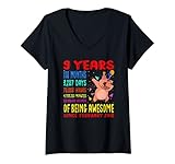 Damen 9 Years Of Being Awesome 9th Birthday Kids Tupfendes Piggycorn T-Shirt mit V