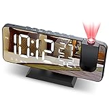 JIGA Wecker Digital Projektionswecker mit FM-Radio 7' LED Spiegelbildschirm Snooze Dual Alarm mit USB Anschluss 4 Helligkeiten Ultraklarer Raidowecker Digitaler Wecker für das Schlafzimmer,Küche,Bü