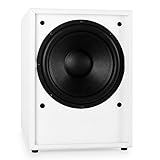 auna - Linie-300-SW-WH, Subwoofer, Aktiv Subwoofer, HiFi Subwoofer, Sub, 150 Watt RMS, 25cm (10') Tieftöner, integrierter Verstärker, Einschaltautomatik, Bassreflex, weiß