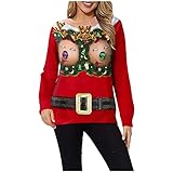 Finetyu Ugly Christmas Pullover Herren Damen Lustiger 3D-Druck Weihnachtspullover Hässliche Unisex Feinstrick Xmas Langarm Sweater Jumper Tops Sweatshirts für Weihnachtsparty