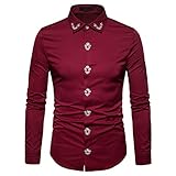 KBUY Herren Freizeit Hemden Slim Button Down Long Sleeve Dress Shirts Tops Herren Stickerei Hemd Blumen Hemd Langarm Muster Paisley Freizeitshemd Langarmhemd Casual Shirt Business Party Hochzeit S-2XL