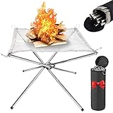 Acehome tragbare Feuerstelle Fire Pit, 16,5-Zoll-Outdoor-Collapsing Camping Kamin Edelstahl-Mesh und Klappständer mit Tragetasche für Garten, Patio, Camping, Grill, O