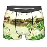 Herren Boxershorts,Chinesischer Garten Green Plant Leaf See Boot Vogel Gebäude Sc,Herrenunterwäsche Performance atmungsaktiv mit weichem Stoff und elastischen Gürteltaschen,Boxershorts für Herren XL
