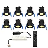 HOFTRONIC - Einbaustrahler Schwarz Feuchtraum Badezimmer 12V Terrassenüberdachung IP65 Wasserdicht | 8x3W 200 Lumen Warmweiß lichtfarbe Dimmbar RF-Fernbedienung. 3W Mini LED Einbaustrahler Flach 35