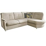 Cavadore Ecksofa Sunuma mit Ottomanen rechts / Moderne Eckcouch beige / Größe: 246 x 91 x 176 cm (BxHxT) / Strukturstoff in beig