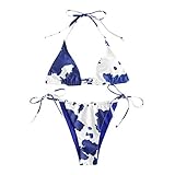 HOTSUM Bikinis Bikini Sets für Damen Frauen Zweiteiler Kuh-Print Split Sets Plus Size Beachwear Badeanzug Bikini Blau L