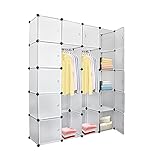 Clanmacy 20 Würfel DIY Regalsystem Kleiderschrank Offen Kunststoff Garderobe mit Türen Garderobenschrank Weiß 180 * 142 * 37CM