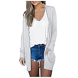 VICIKON Strickjacke Damen Lang Cardigan Damen Leichte Strickjacke Damen Herbst Winter Dünne Leichte Strickjacke Langarm Open Front Lang Casual Einfarbig Atmungsaktiv Einfarbige Blouse D