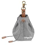 WOGOPRO Leckerlibeutel für Hunde, Canvas Hundefutterbeutel mit Clip Sch nalle und Spannseil, Futterbeutel für Hundetraining (Grau)