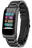 Fitness Armband Uhr mit Blutdruckmessung IP68 Wasserdicht Pulsuhr Sport Damen Herren IOS Android Smartwatch Schlaf Tracker Laufuhr Aktivitätstracker Schrittzähler ohne App und Handy F