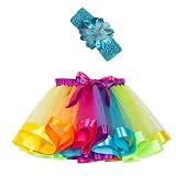 2 Stück Kostüm Prinzessin Kleid Stirnband Set, Mädchen Regenbogen Tutu Rock Kinder Cosplay Kostüme für Karneval Weihnachten Kindergeburtstag (2-11 Jahre)