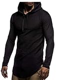 Leif Nelson Herren Kapuzenpullover Slim Fit Baumwolle-Anteil Basic weißer Männer Hoodie Kapuzenshirt Pulli Langarm Jungen schwarzer Pullover-Shirt mit Kapuze LN6300 Schwarz M