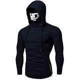 Xmiral Mens Pullover Gesichtsschal Skull Pure Color Langarm-Kapuzenpulli Tops zum Karneval(2XL,C-Marine Blau)